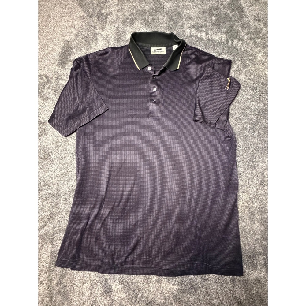Slazenger Mens Purple Black Micro Check Cotton Polo Shirt Size Large